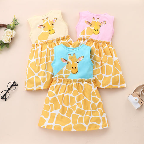 Girl's Sleeveless Giraffe-Print Dress